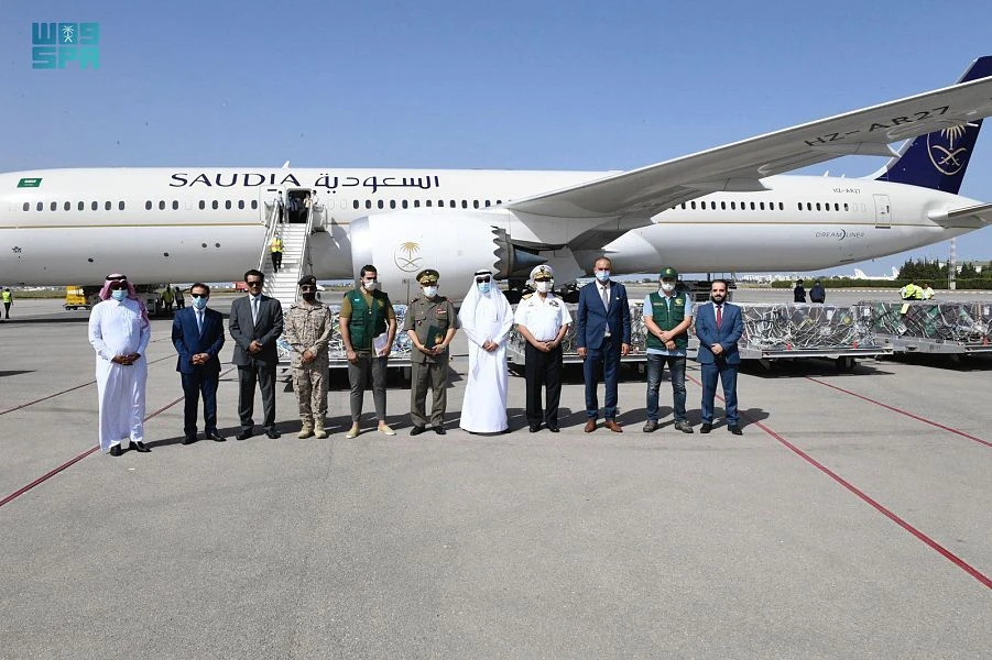 A Saudi relief plane secured by the King Salman Humanitarian Aid and Relief Center arrives in the Tunisian capital, Tunis. (SPA)