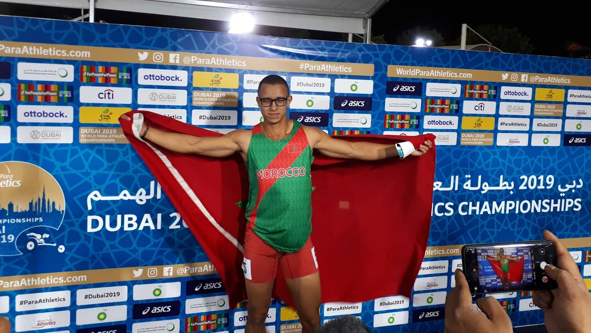 Abdeslam Hili of Morocco poses after winning the Men's 400m T12. (Olympics)