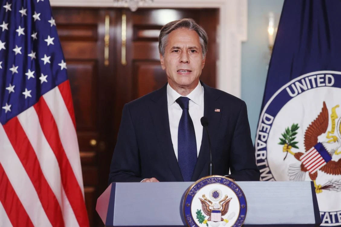 US Secretary of State Antony Blinken delivers remarks following talks on the situation in Afghanistan, at the State Department in Washington, DC on August 30, 2021. (AFP)