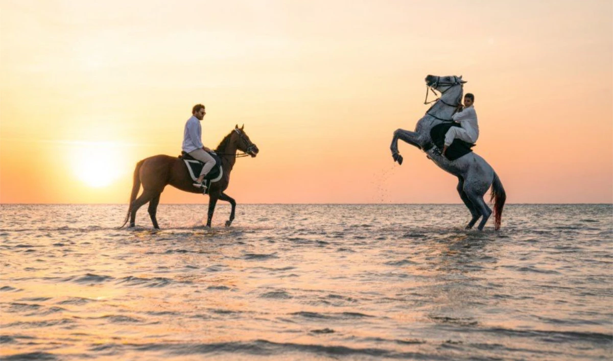 Horseback rides in the sea have become one of the most popular pursuits for vacationers at several Jeddah beaches. (Supplied)