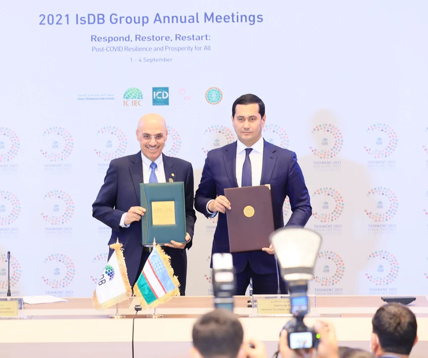 IsDB Group President Dr. Muhammad Al-Jasser with Uzbekistan Deputy PM Sardar Umurzakov in Tashkent on Saturday. Supplied