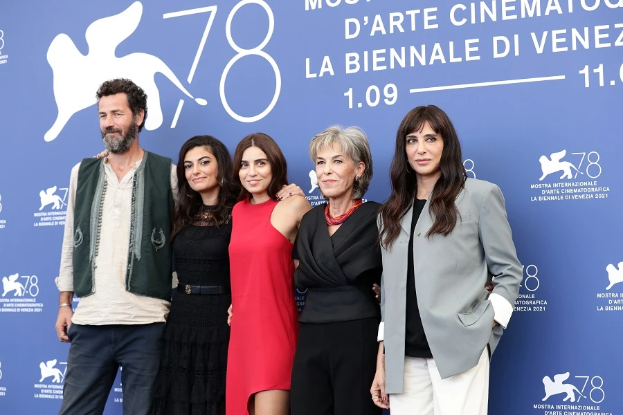 The cast of ‘Costa Brava, Lebanon’ at the Venice International Film Festival. Getty Images
