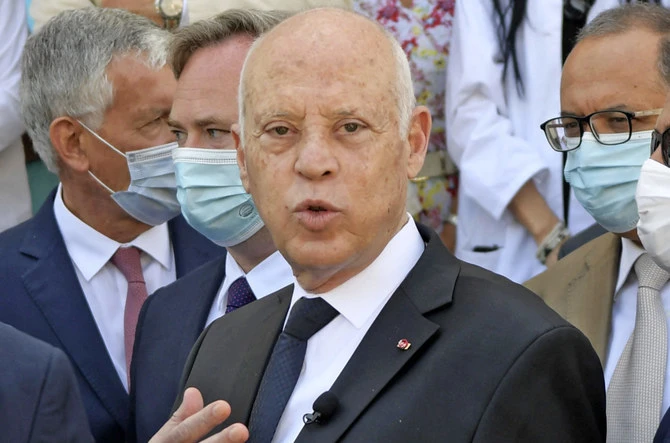 Tunisia's President Kais Saied in the capital Tunis. Ambassadors of the G7 group of advanced economies urged Saied to appoint a new head of government as a matter of urgency and return to a constitutional order. (AFP)