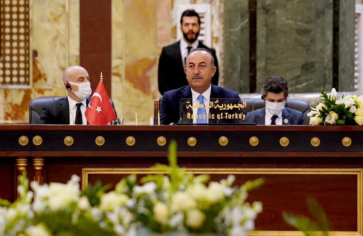 Turkey's Foreign Minister Mevlut Cavusoglu during the Baghdad conference in the Iraqi capital on Aug. 28, 2021. (File/AFP)