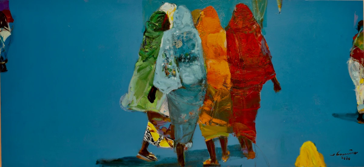 Rashid Diab Heaven’s colorful sisters , 2020, Acrylic on canvas. (Supplied)