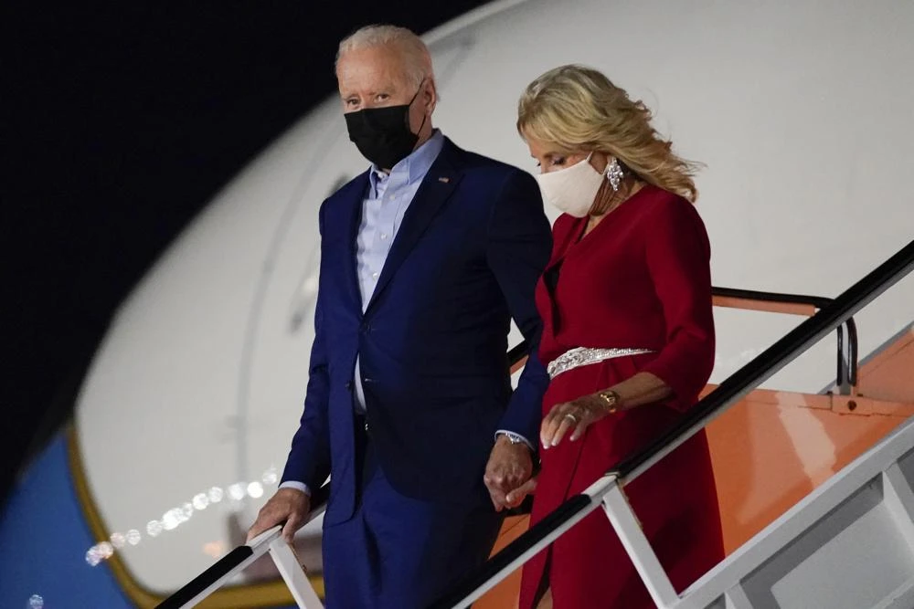 President Joe Biden and first lady Jill Biden arrive at LaGuardia International Airport, Friday, Sept. 10, 2021, in New York. (AP)