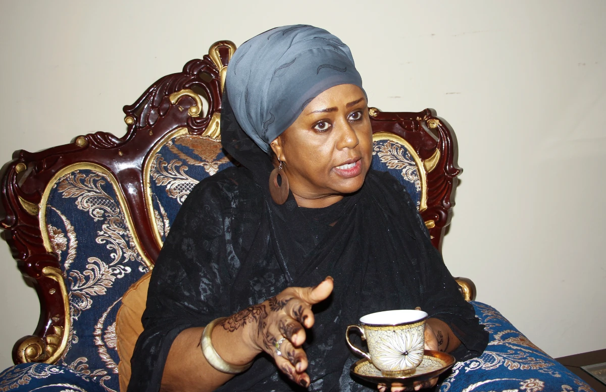 Somali Parliament member Fawzia Yusuf H. Adam discusses with guests at her home in Mogadishu, Somalia Saturday, July 17, 2021. (AP)