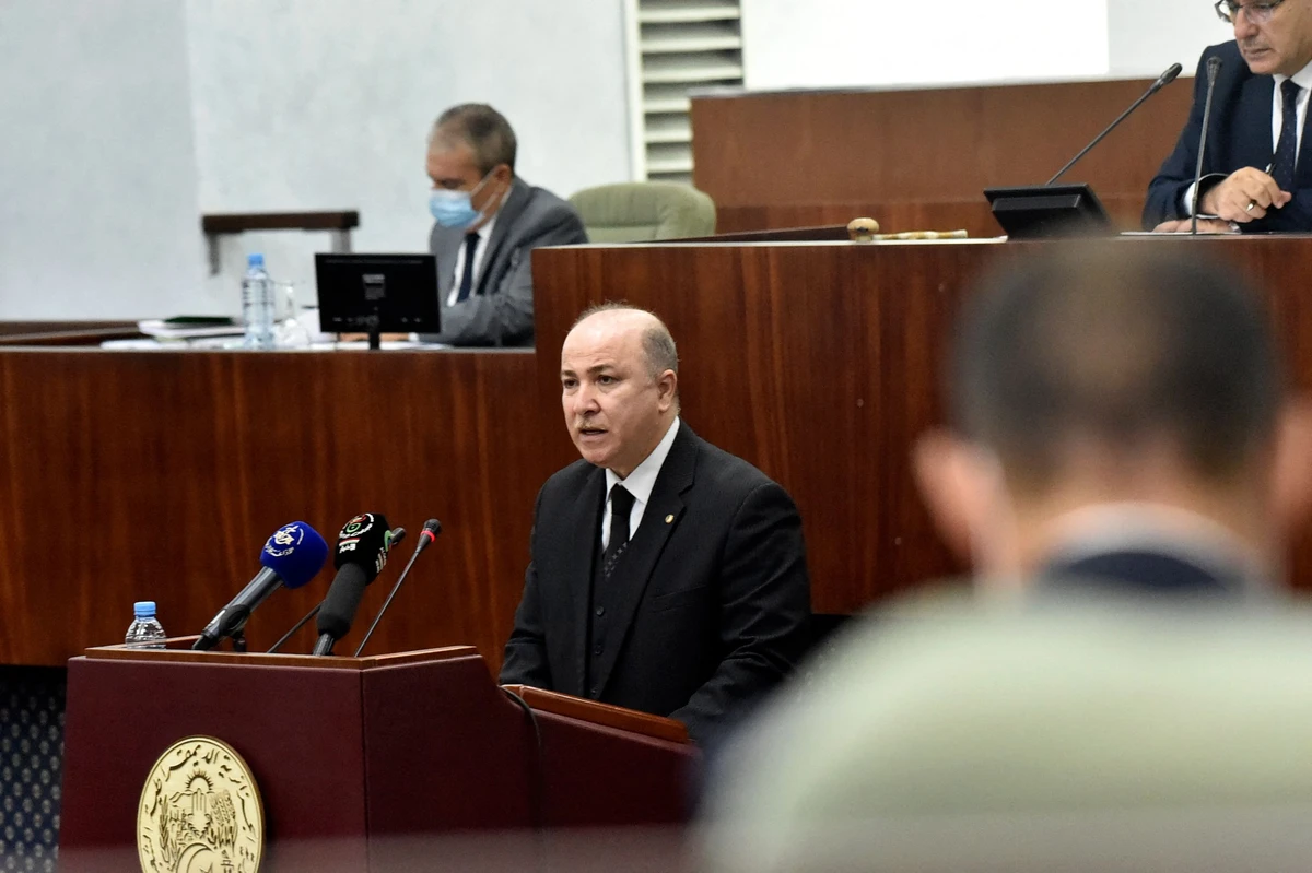 Algerian Prime Minister and Finance Minister Aymen Benabderrahmane delivers a speech at the National People's Assemble in the capital Algiers on Monday. AFP