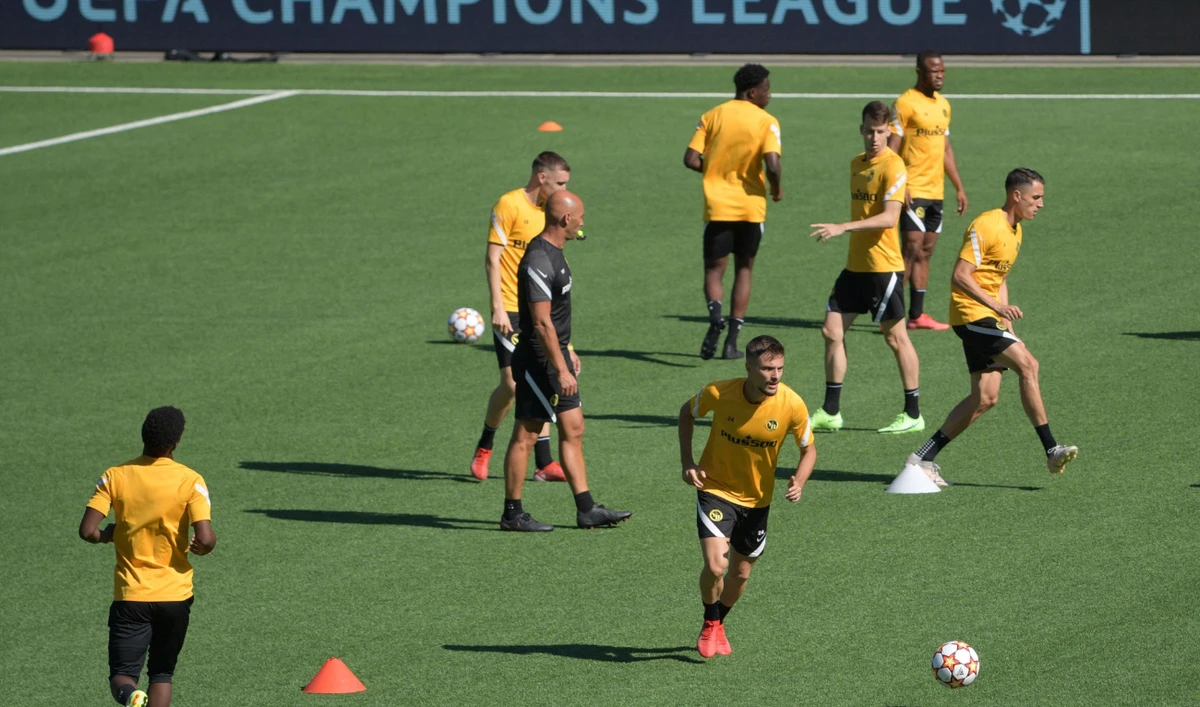 Young Boys players during a training session on the eve of their Champions League football match against Manchester United in Bern. (AFP)