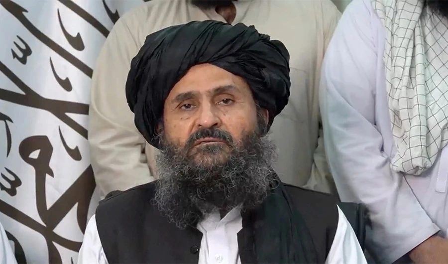 Mullah Baradar Akhund, a senior official of the Taliban, makes a video statement, in a still image taken from a video recorded in an unidentified location and released on August 16, 2021. (Social Media/via REUTERS)