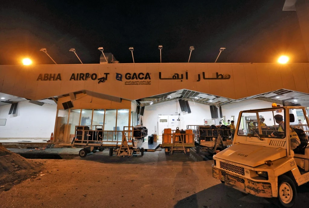 Abha airport has been regularly targeted by Houthis, with last month’s drone attack injuring eight people and damaging an Airbus A320 civilian aircraft on the tarmac. (AFP)