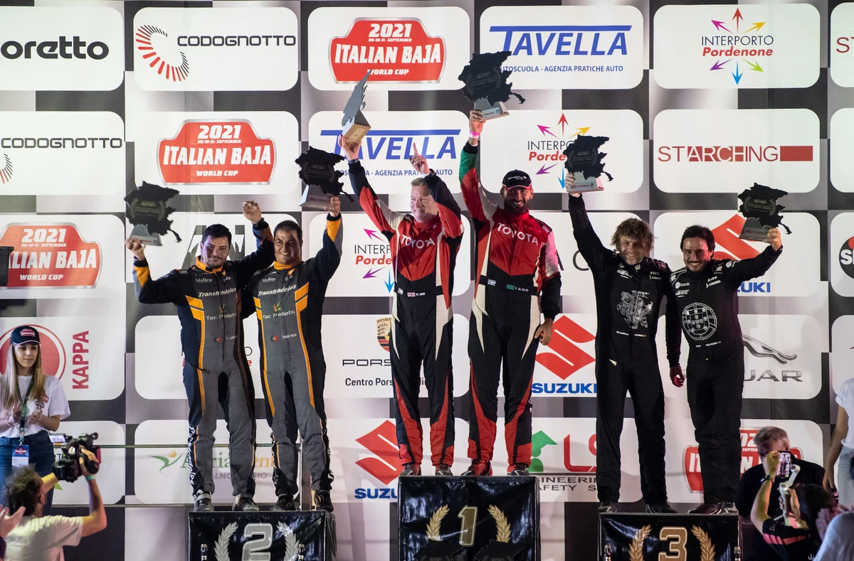 Yazeed A-Rajhi and Michael Orr celebrate winning the recent Italian Baja. (Yazeed Racing)