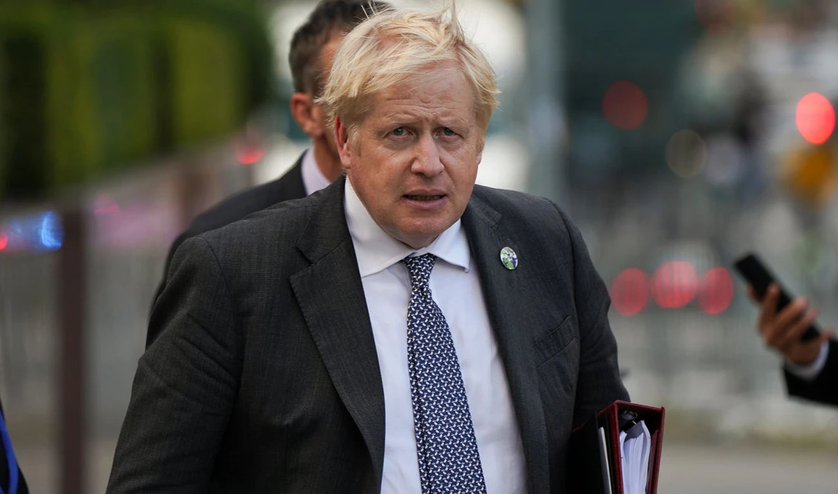 British Prime Minister Boris Johnson walks outside United Nations headquarters during the 76th Session of the UN General Assembly, in New York, US, September 20, 2021. (Reuters)