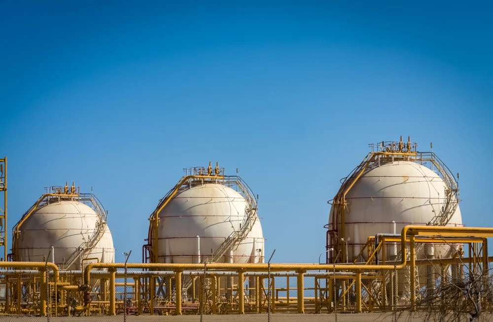 Liquified Petroleum Gas Spheres in Oil and Gas Process Plant in Egypt. (Shutterstock)