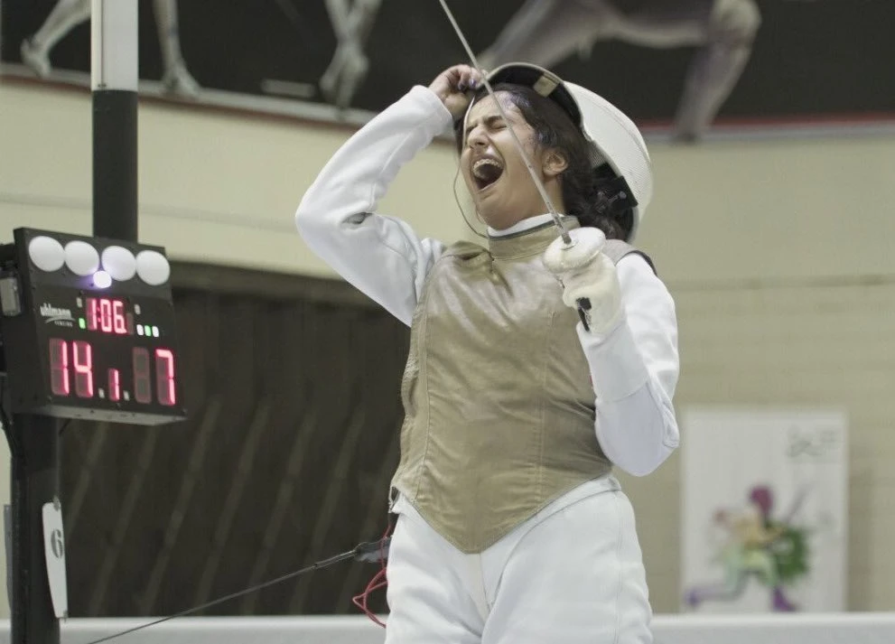 Leen Al-Fozan celebrates her win at the Saudi Fencing Championship. (Saudi Fencing Federation)
