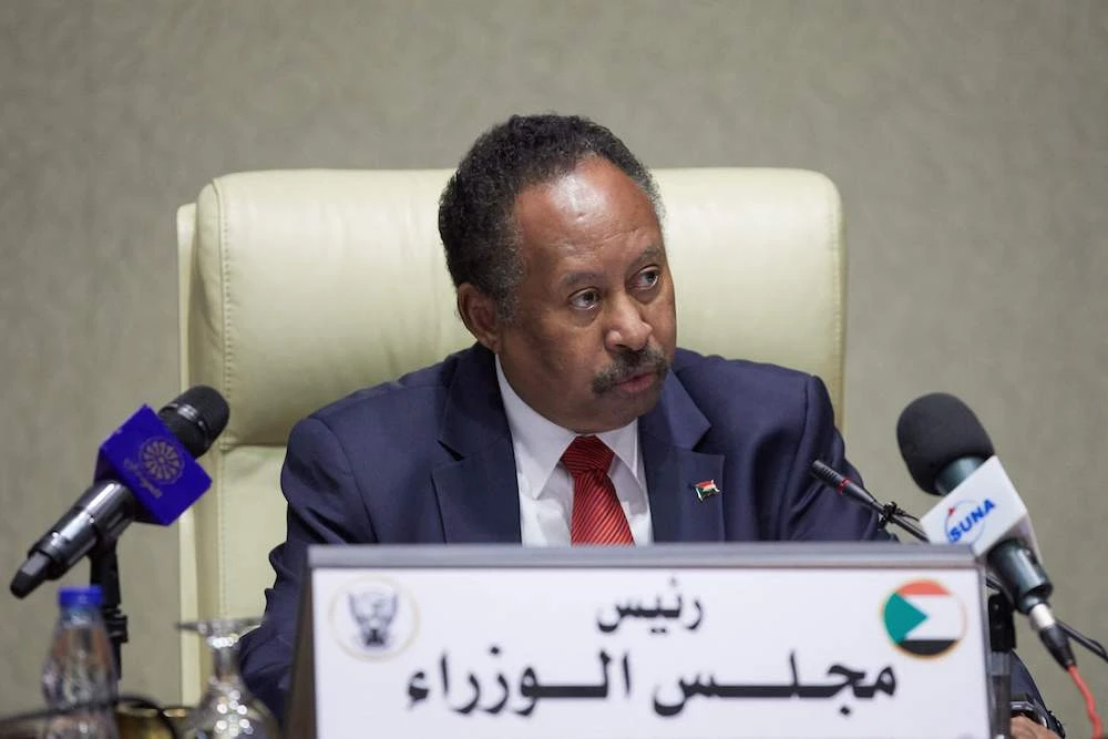 Prime Minister Abdalla Hamdok addressing a cabinet meeting on Tuesday after "failed coup". (AFP)