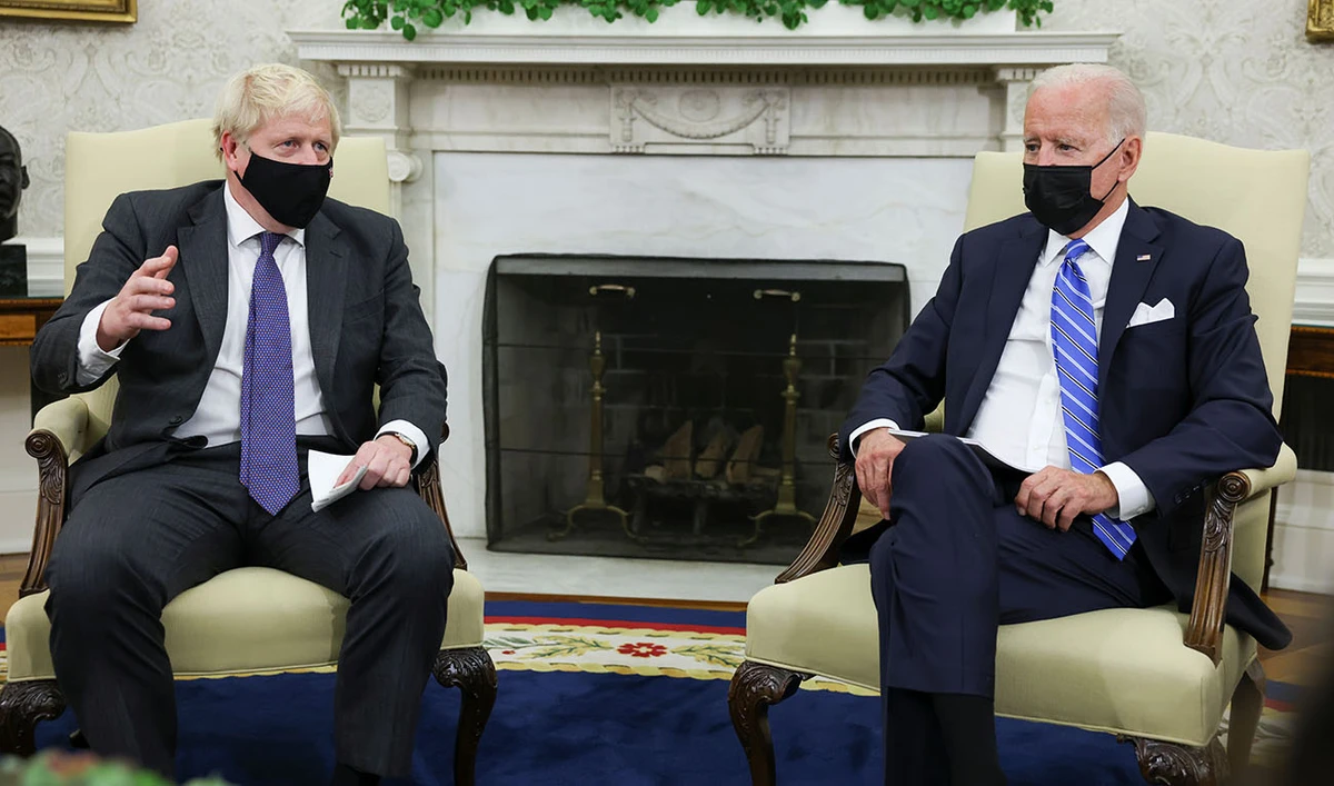 US President Joe Biden holds a bilateral meeting with British Prime Minister Boris Johnson in the Oval Office at the White House in Washington, US, September 21, 2021. (Reuters)