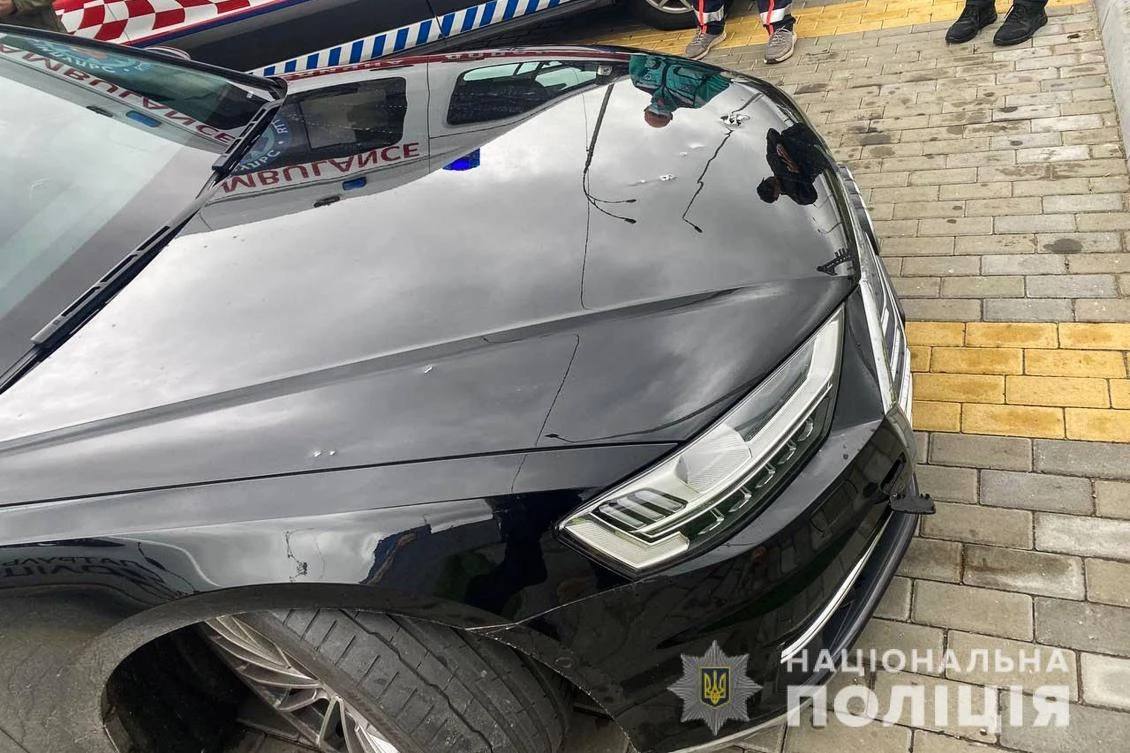 Above, bullet impacts on the car of Ukrainian President’s Chief Aide Sergei Shefir, which was ambushed in Kiev on Sept. 22, 2021. (Ukrainian Interior Ministry Press Services via AFP)