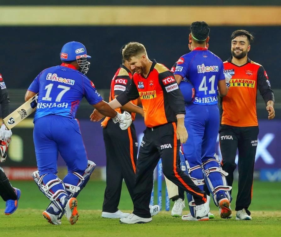 Without two key players, Hyderabad was limited to 134-9 by Delhi’s seamers and spinners. (Twitter: @DelhiCapitals)