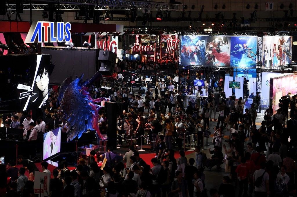 Above, a general view of the exhibition floor during the Tokyo Game Show in Makuhari, Chiba Prefecture on Sept. 12, 2019. (AFP)