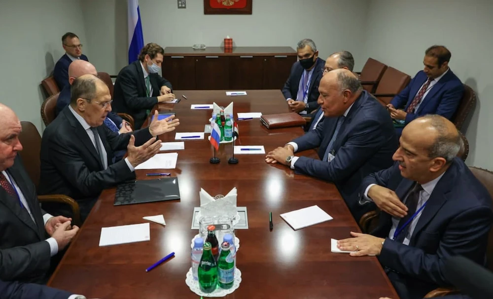 Sergey Lavrov and Sameh Shoukry met on the sidelines of the 76th session of the UN General Assembly in New York. (Twitter/@MFA_Russia)