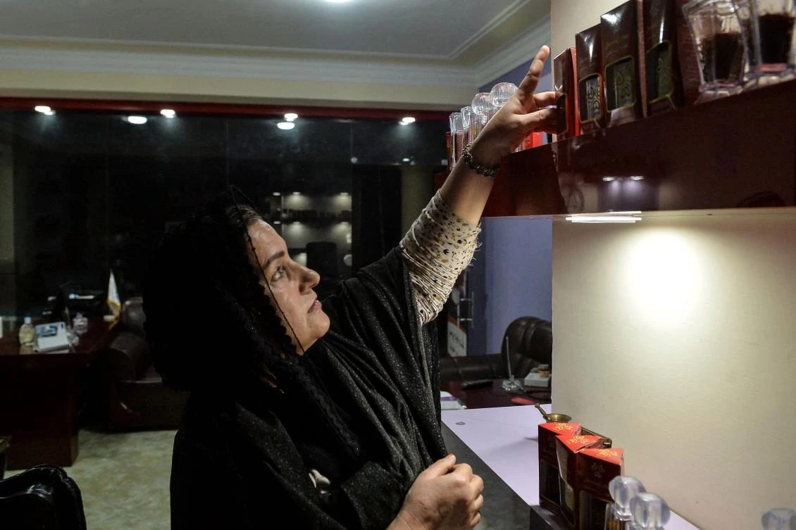 Afghan business leader Shafiqeh Attai employs hundreds of women on her saffron fields. (AFP)