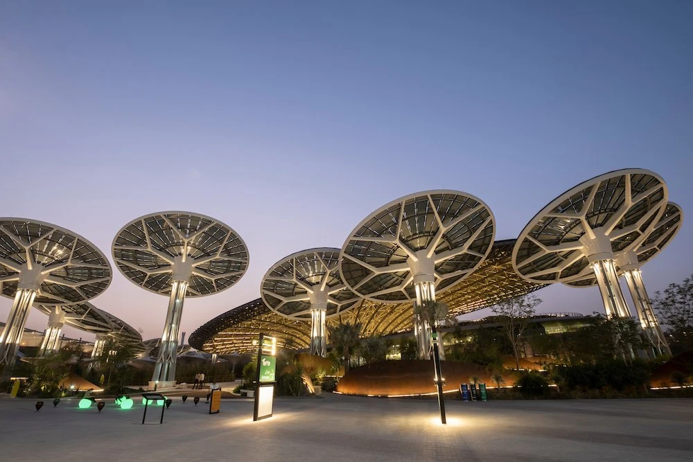 A night view of the Terra-Sustainability Pavilion at the Dubai Expo 2020 site. (Supplied)