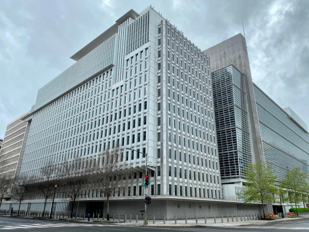 The World Bank Group building is viewed on an empty street in Washington, DC, US. (AFP)