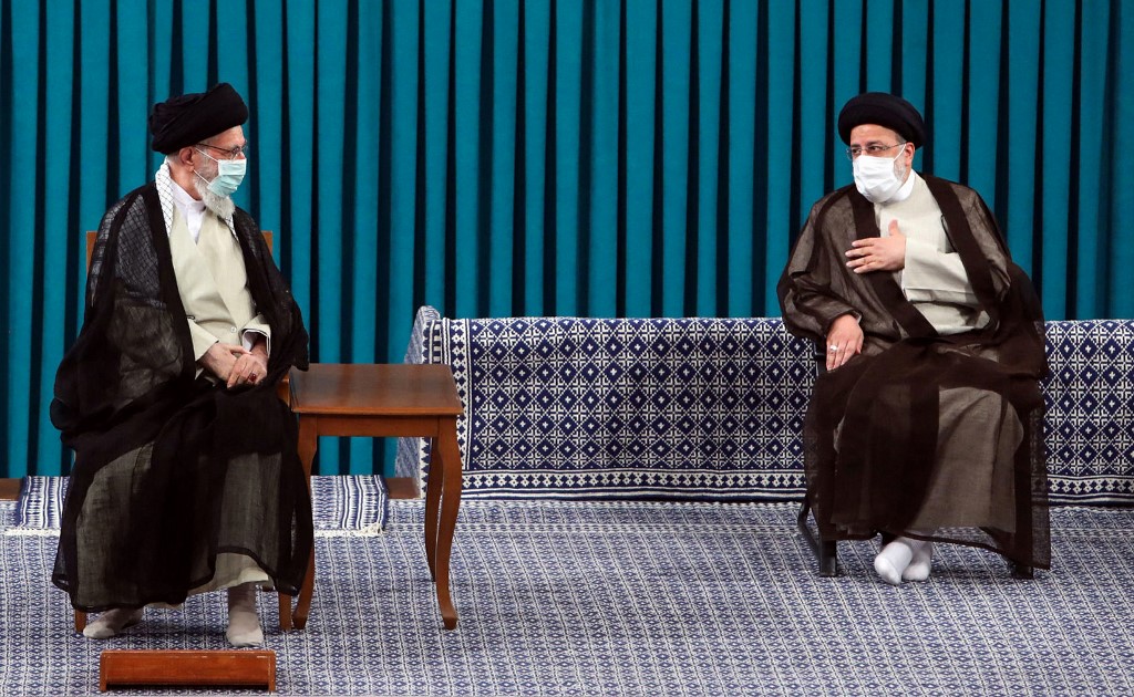 Iran's Supreme Leader Ayatollah Ali Khamenei with President Ebrahim Raisi in Tehran last week. (AFP)