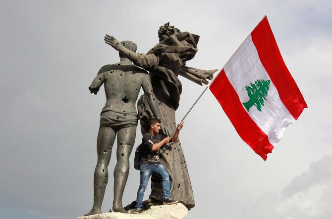 A Lebanese youth flies the national flag on Independence Day, Martyrs’ Square, Beirut, Lebanon, November 22, 2018. (Reuters)