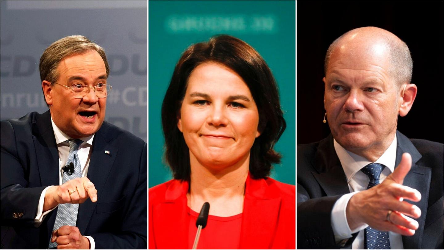 In the running to replace Angela Merkel: Armin Laschet, left, Annalena Baerbock, center, and Olaf Scholz. (AP Photo)