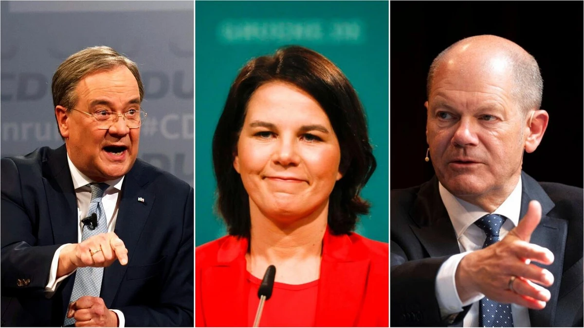 In the running to replace Angela Merkel: Armin Laschet, left, Annalena Baerbock, center, and Olaf Scholz. (AP Photo)