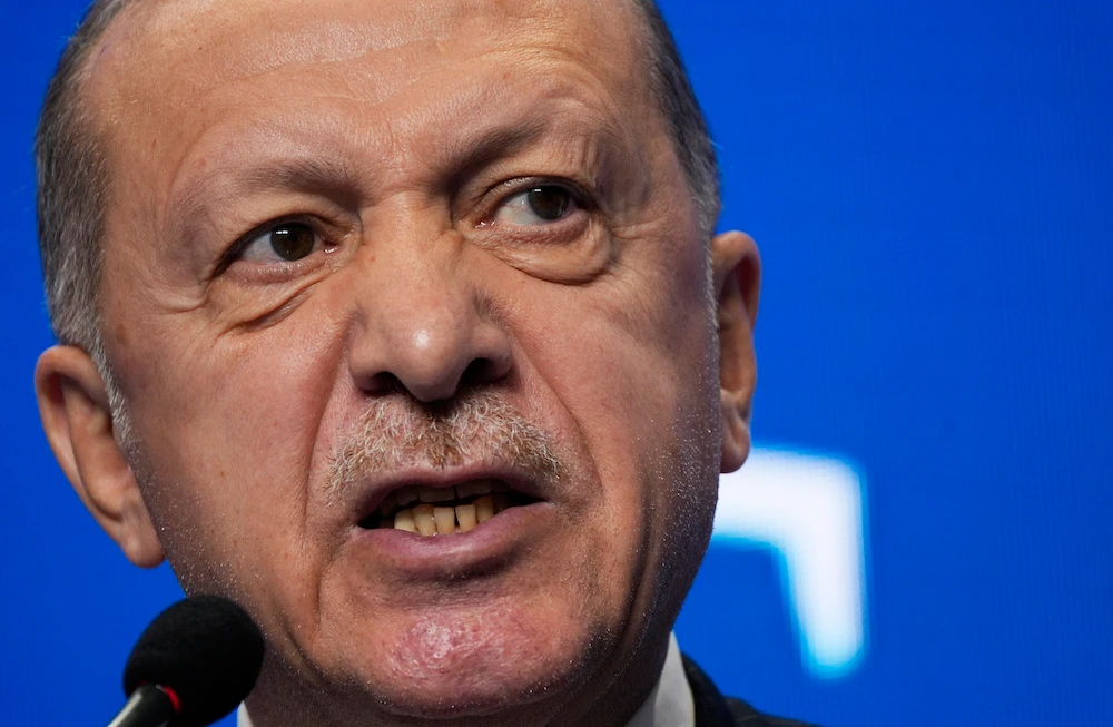 Turkey's President Recep Tayyip Erdogan at the G20 summit in Rome on Sunday. (AP)