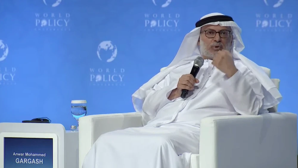Anwar Gargash, the UAE’s presidential diplomatic adviser and former minister of state for foreign affairs, was speaking at the World Policy Conference in Abu Dhabi. (Screenshot)