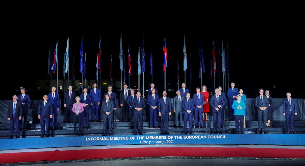 Leaders of Balkans and the EU attend an informal meeting before the EU-Balkans summit, in Brdo, Slovenia, October 5, 2021. (Reuters)