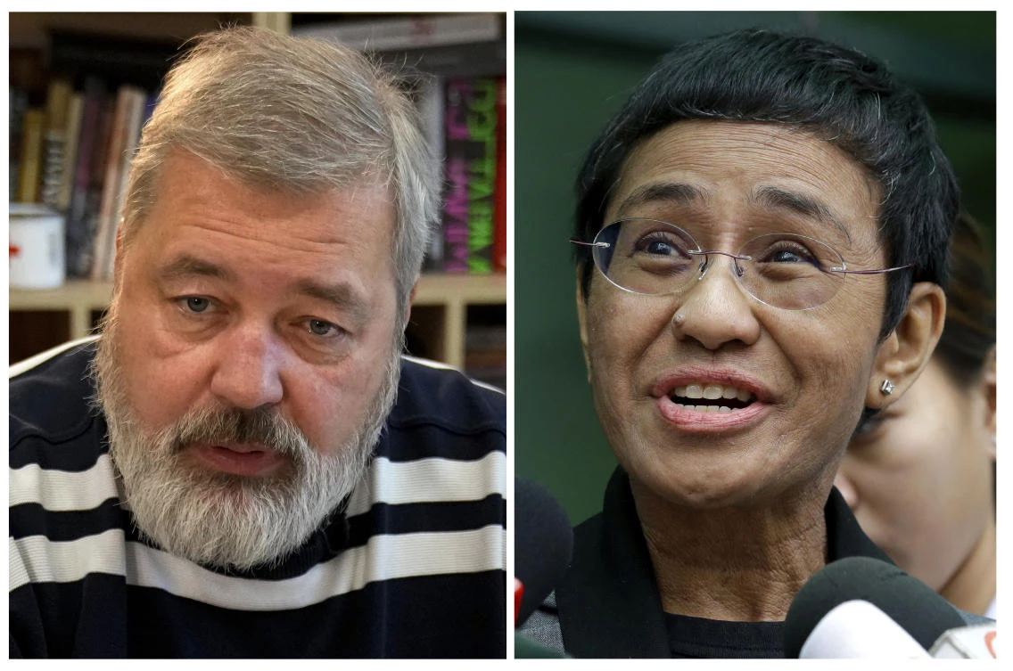 On Friday, Oct. 8, 2021 the Nobel Peace Prize was awarded to journalists Maria Ressa of the Philippines and Dmitry Muratov of Russia for their fight for freedom of expression. (FILE/AP)