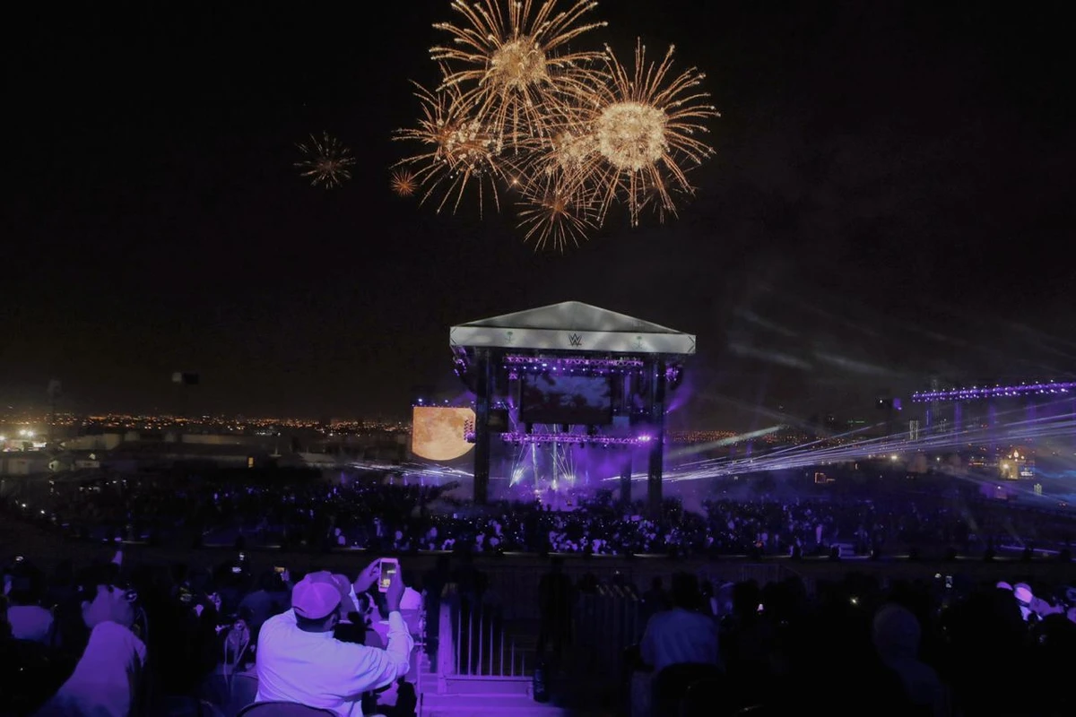 This file photo shows people enjoying fireworks before a wrestling event in Riyadh, Saudi Arabia on February 27, 2020. (@RiyadhSeason)
