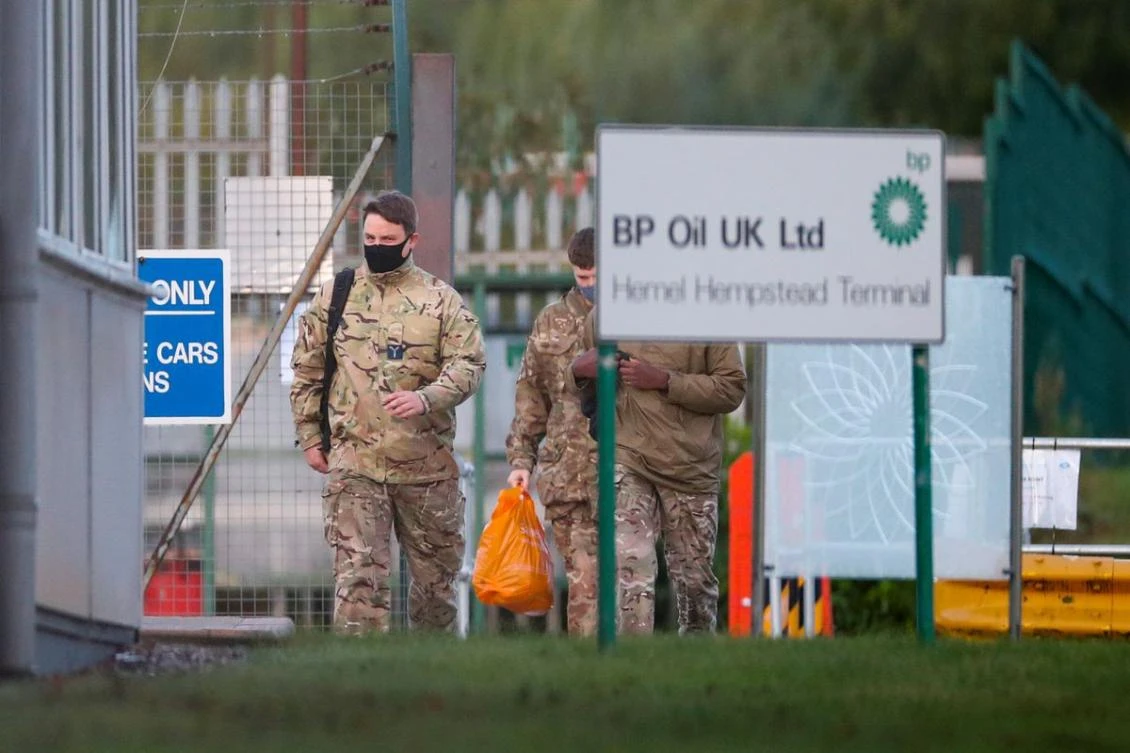 The British military has been helping with fuel deliveries because of a shortage of truck drivers. (Reuters)