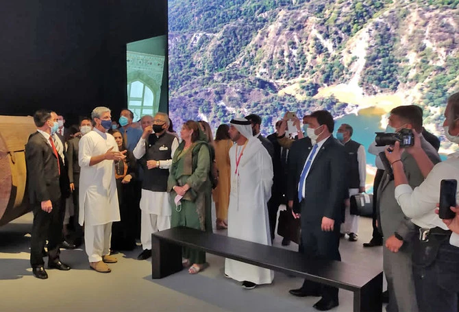 Pakistan's President Dr. Arif Alvi (3L) inaugurates the Pakistan Pavilion at Expo 2020 Dubai in Dubai on October 9, 2021. (Photo courtesy: @PresOfPakistan/Twitter)