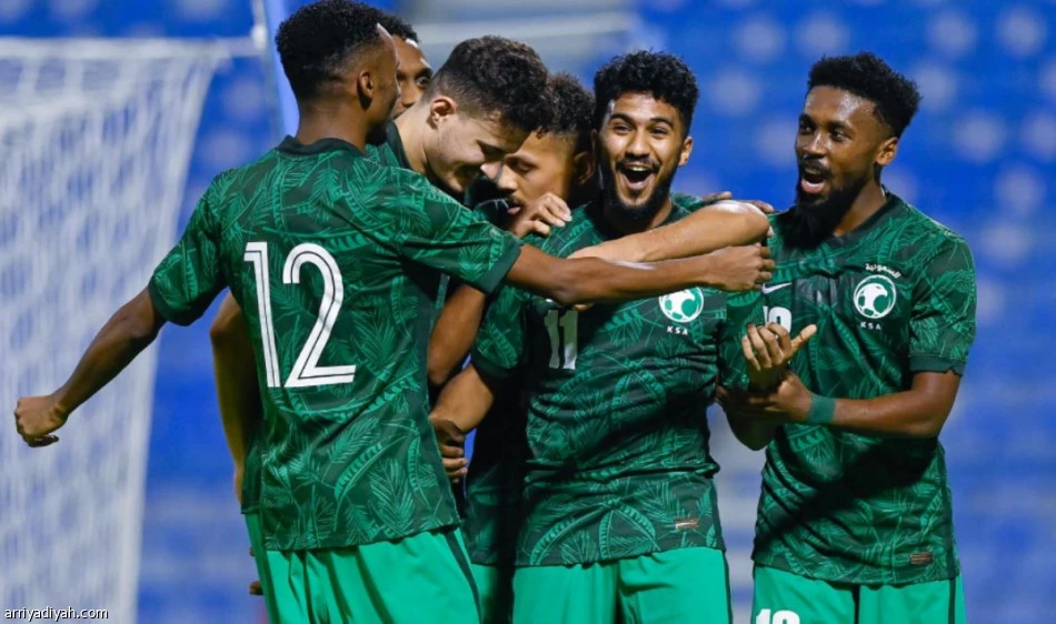 Saudi Arabia’s players celebrate the winning goal against Iraq in the semifinal of the WAFF U23 Championship. (SAFF)