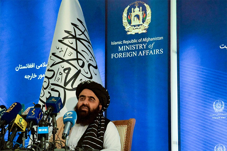 Afghanistan's Foreign Minister Amir Khan Muttaqi speaks during a press conference at the foreign ministry in Kabul on September 14, 2021. (AFP)
