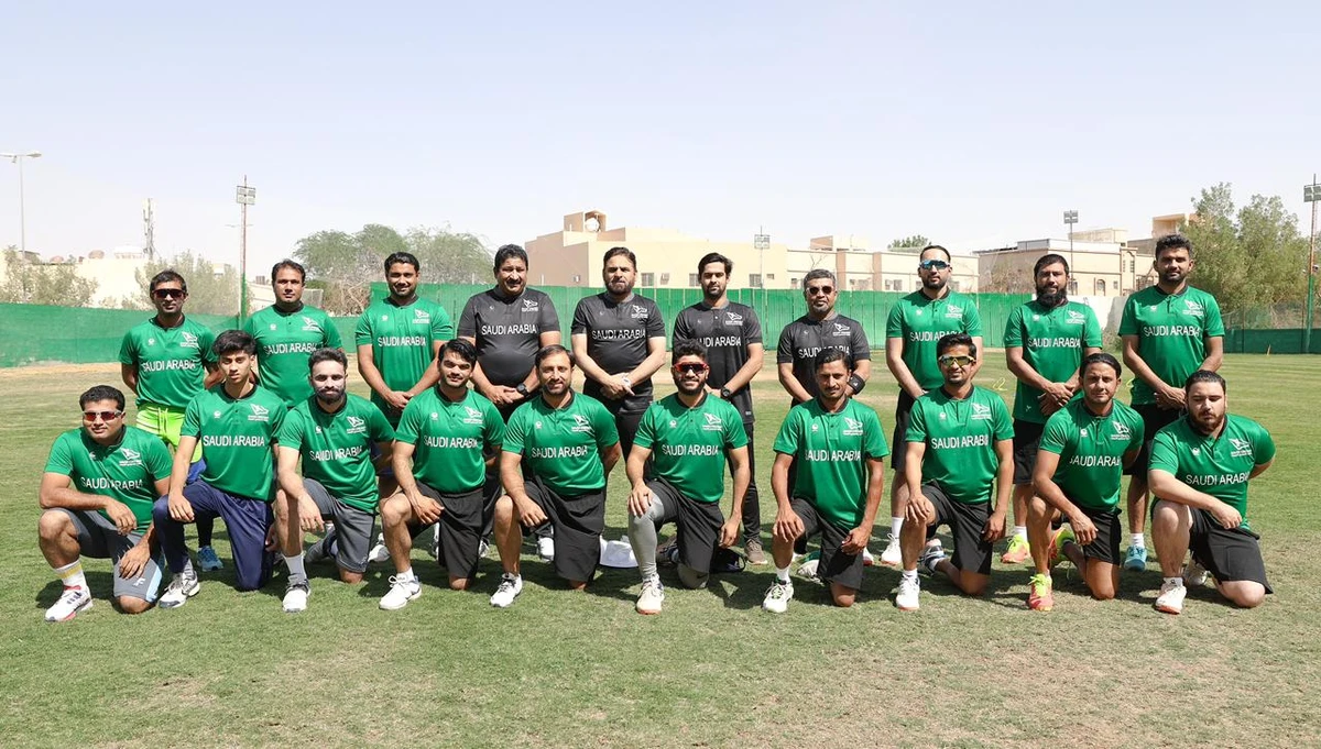The Saudi national cricket team and coaching staff during their preparation for the 2021 ICC Men's T20 World Cup Asia Qualifier in Qatar. (SACF)