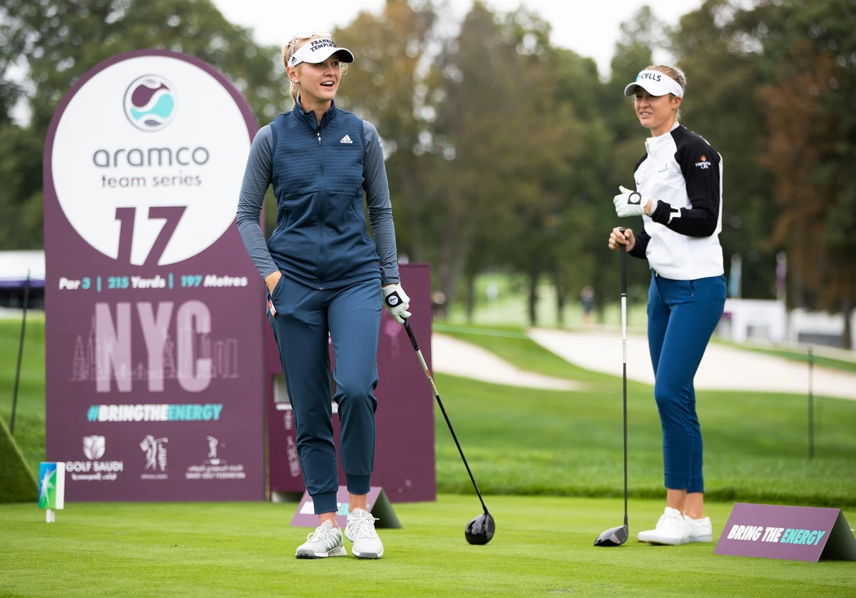 Jessica and Nelly Korda practice at Glen Oaks Club ahead of the Aramco Team Series - New York. (LET)