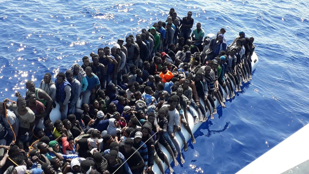 Migrants on a vessel intercepted by the Libyan Coast Guard offshore of Gohneima, east of Tripoli, June 24, 2018. (AP Photo)
