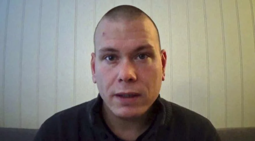 A frame grab made on Thursday Oct. 14, 2021 from a video posted online by and showing Espen Andersen Braathen, a 37-year-old Danish citizen, who was arrested Wednesday night for killing 5 people in the Norwegian town of Kongsberg. (AP)