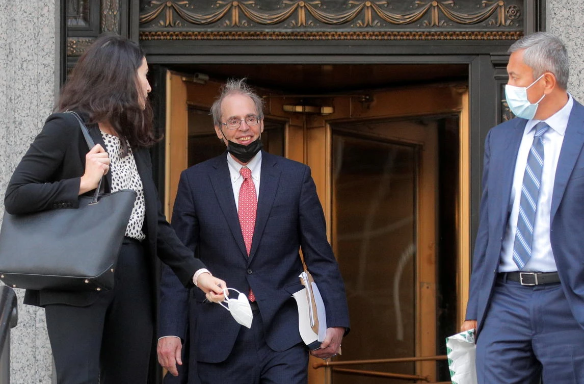 Mark Gombiner, court-appointed lawyer for former Taliban commander Hajji Najibullah, exits the Manhattan Federal Courthouse following a hearing in New York on Friday. (Reuters)