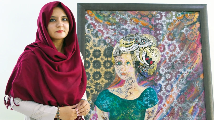 Barishna Reki came up with the idea of using traditional Baloch jewelry to add an extra sparkle to her canvases. (AN photo)