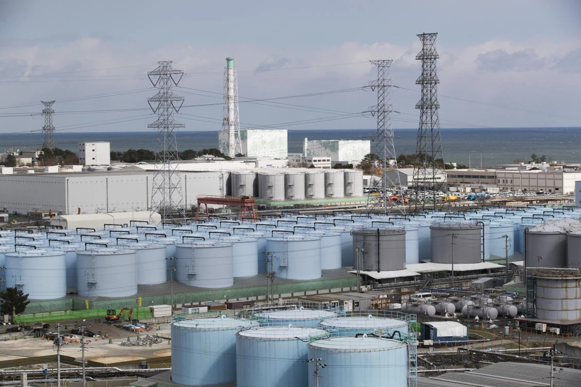 Above, tanks storing water that was treated but still radioactive at the Fukushima Daiichi nuclear power plant on Feb. 27, 2021. (AP)