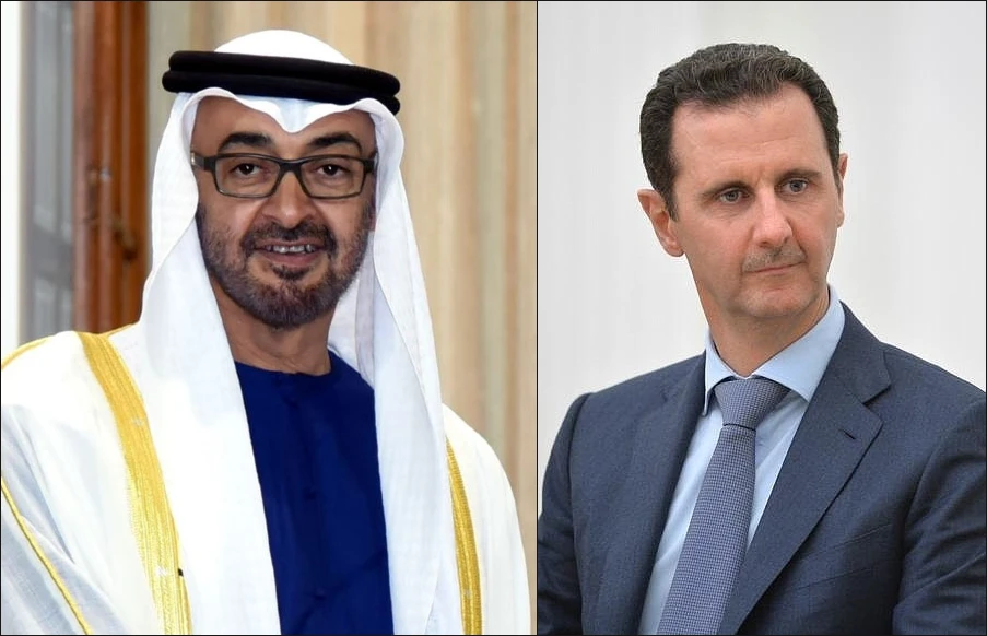Abu Dhabi Crown Prince Sheikh Mohammed bin Zayed (L) receives call from Syrian President Bashar Assad. (File/Wikipedia and Kremlin Press Office/Anadolu Agency/Getty Images)