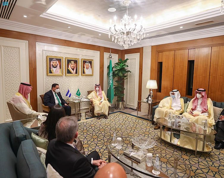 Saudi Arabian Foreign Minister Prince Faisal bin Farhan meets his Honduran counterpart Lisandro Rosales in Riyadh on Sunday, Oct. 24, 2021. (SPA)